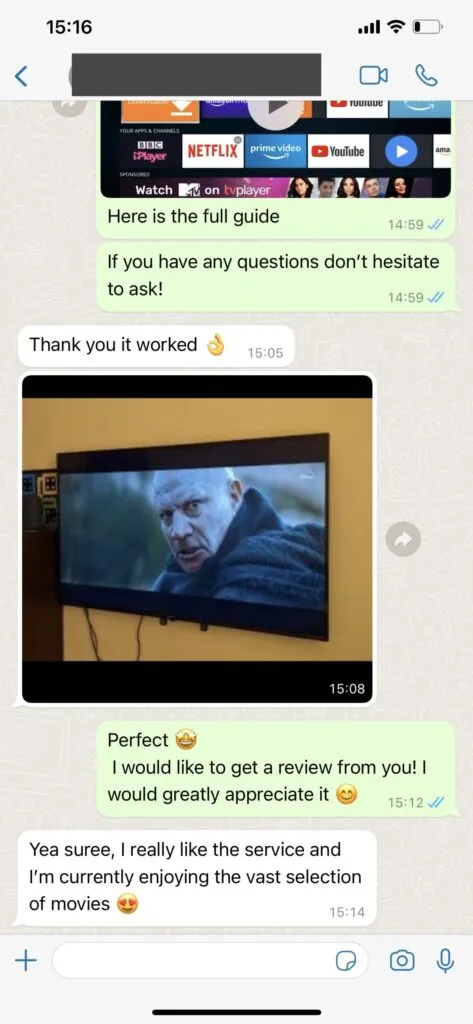 WhatsApp IPTV support conversation 1 for IPTV viewing